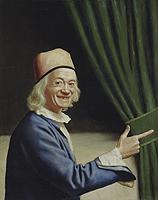 painting of a laughing man looking at the viewer