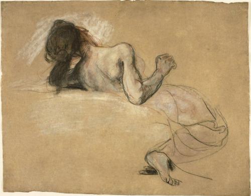 Sketch of the back view of a reclining woman