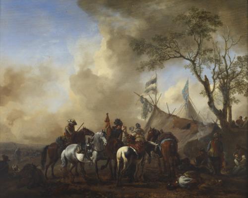 Oil painting of horse and soldiers on battlefield