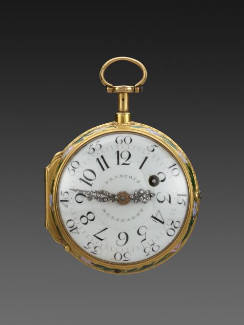 gold and enamel pocket watch with white face