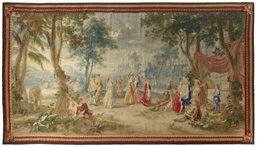 Tapestry with an outdoor wedding scene  