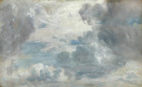 Oil painting of clouds in a blue sky