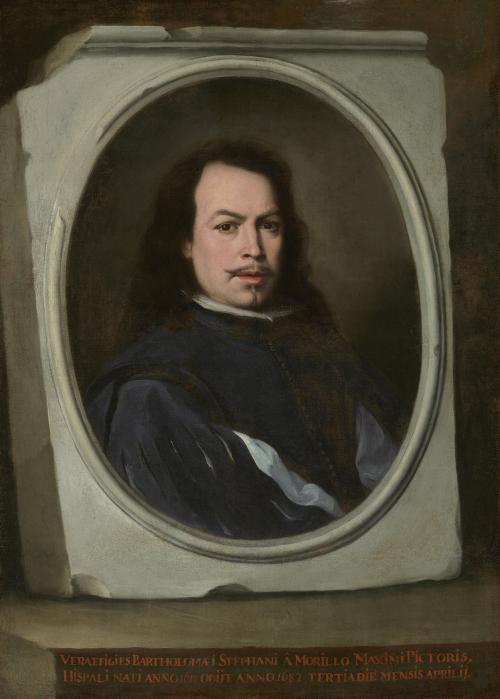 oil painting depicting man with mustache and long hair in oval frame