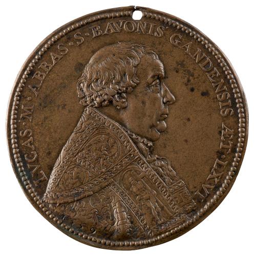 Bronze portrait medal of Lucas Munich wearing a cope richly decorated with orphreys 