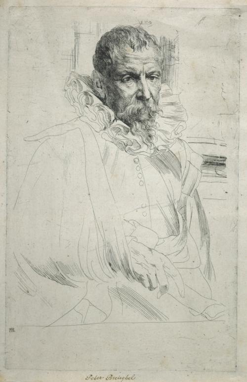 etching of old man wearing cloak and large ruffled collar