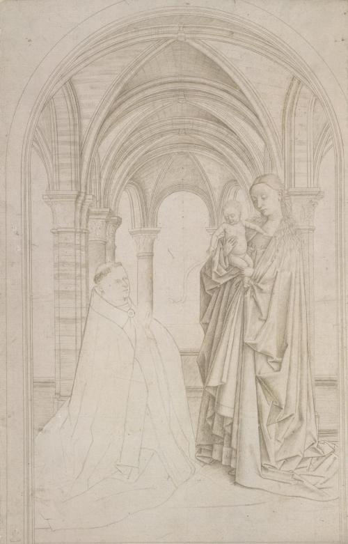 silverpoint drawing on paper of The Virgin and Child with kneeling donor 