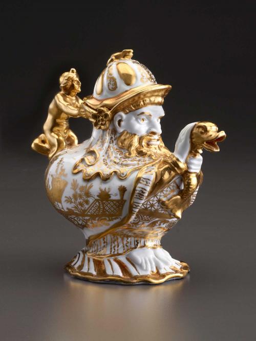 Large anthropomorphic teapot with gold