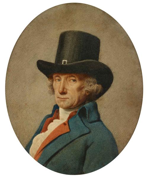 oil painting of older man in top hat