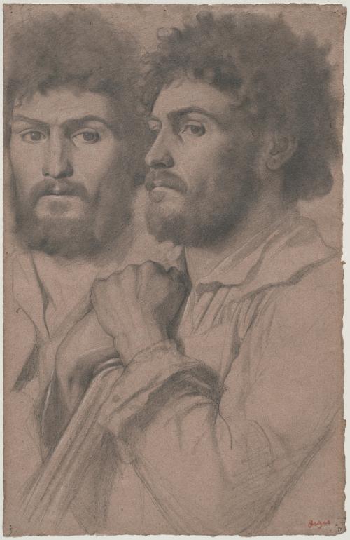 Pencil drawing of bearded man from two angles