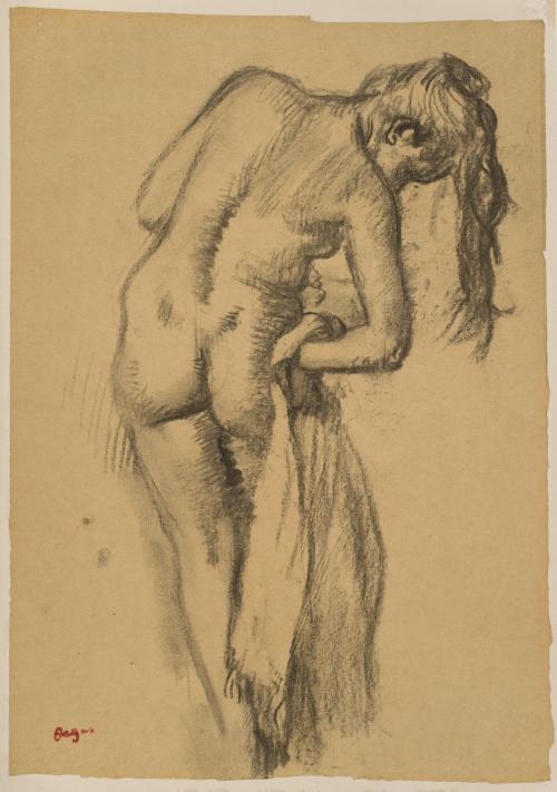 Charcoal drawing of standing nude female figure