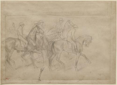 Pencil drawing of figures on horseback