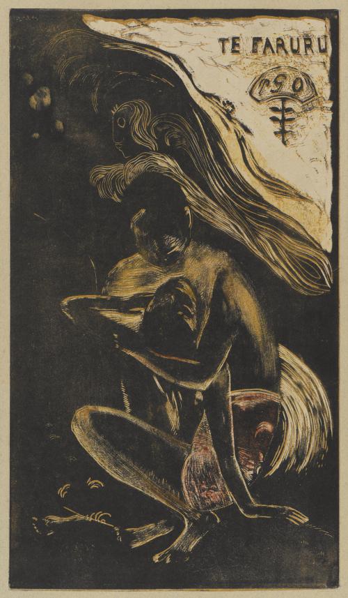 Print of two embracing seated figures