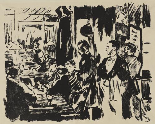 Print of figures seated in a cafe