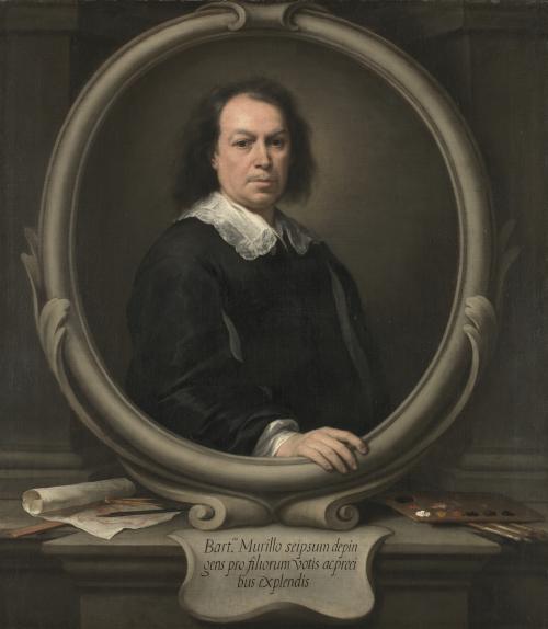 oil painting of man in oval frame with his hand breaking expected painting barrier