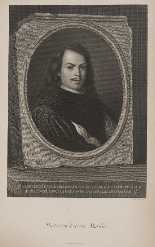 engraving on paper of man with mustache and long hair in profile