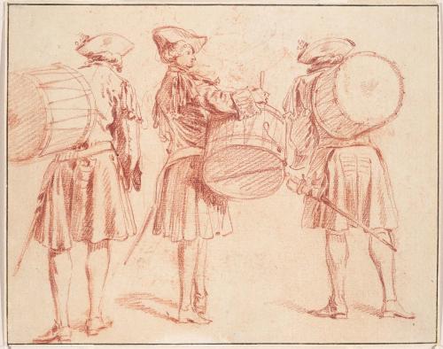 three sketches of a military drummer