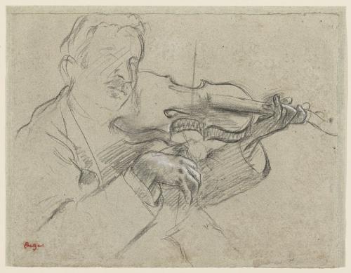 pencil sketch of man playing a violin
