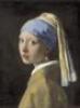 Painting of woman looking over her shoulder wearing a headdress and a large pearl earring