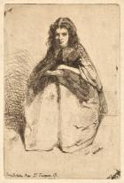 sketched portrait of a woman in a crouched position