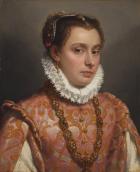 Portrait of woman with lace color and pink dress