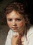 close up of painting of a young girl leaning forward