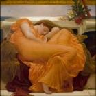 Painting of a women in an orange dress in repose