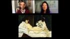 video still of Xavier Salomon and Aimee Ng with oil painting of nude woman, and attendant