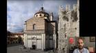 video still of the church of Santa Maria delle Carceri in Prato, with Xavier Salomon in corner window