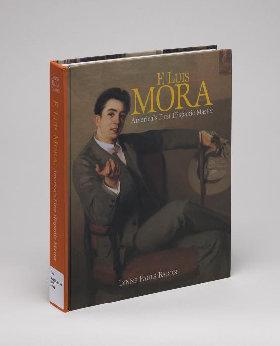 Cover of "F. Luis Mora" featuring an expressive portrait of a seated man in a gray suit with his right hand gesturing toward the viewer