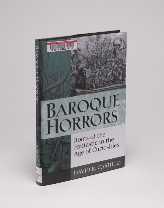 Cover of "Baroque Horrors" featuring details of etchings of skeletons