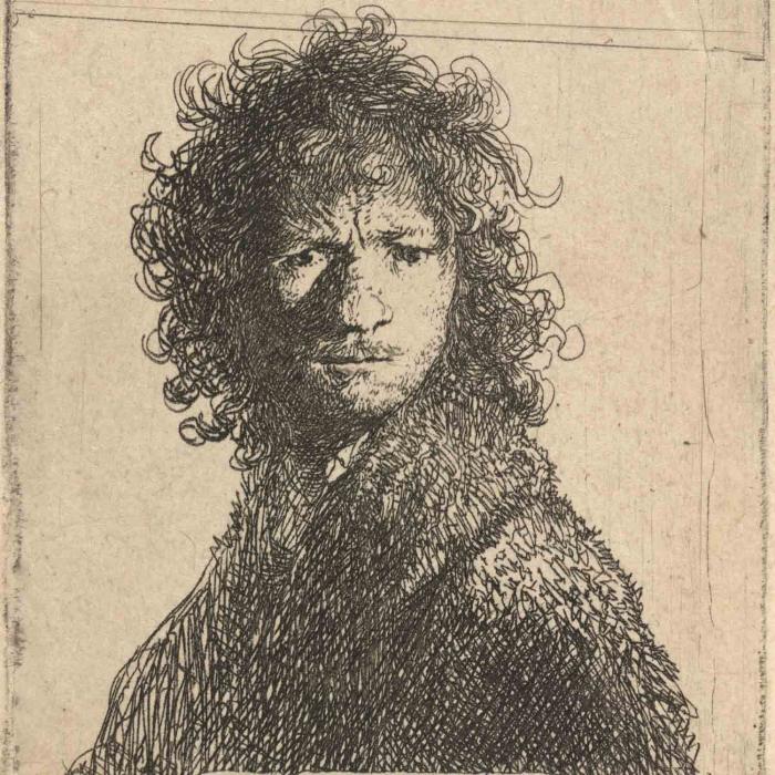Young self-portrait of Rembrandt frowning