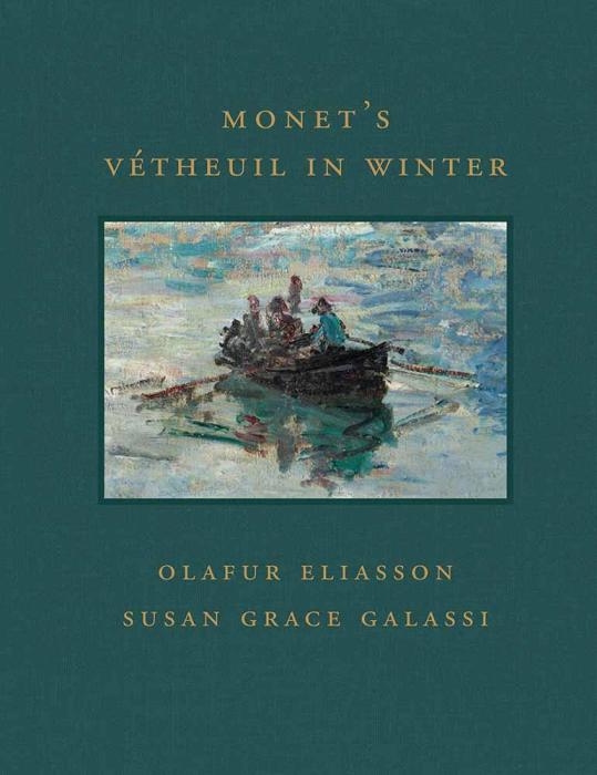 cover of book Monet's Vetheuil in Winter, with detail of people on row boat