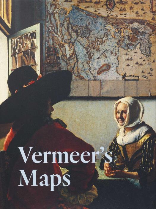 book cover entitled Vermeer's Maps with man and woman seated and map on wall