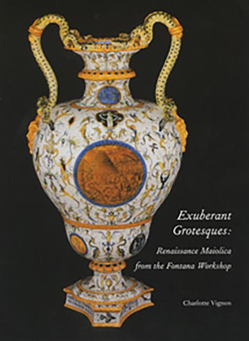 cover of catalogue, Exuberant Grotesques, depicting colorful earthenware vase