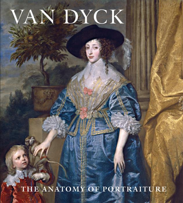 painting of a woman in blue dress, holding child's hand, cover of Van Dyck catalogue