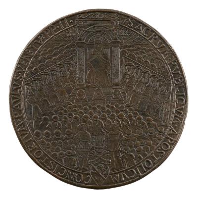 Bronze medal depicting the pope in public consistory