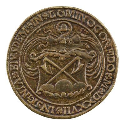 Bronze medal depicting a shield of arms