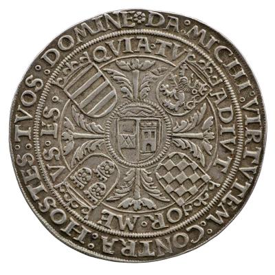 Silver medal depicting five shields with the arms of Austria, Bohemia, Dalmatia, Croatia, and Austria with Castile