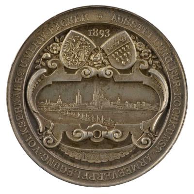Copper medal depicting the coats of arms of the German Empire and Cologne