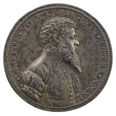 Silver portrait medal of Christophe Volkmar wearing a doublet