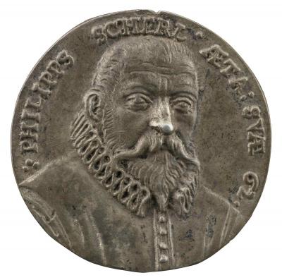 Silver medal of man with ruff