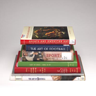 Seven books about sports in art stacked