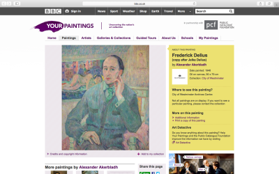Screenshot of Your Paintings: Portrait of Delius by Alexander Akerbladh after Jelka Rosen.