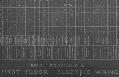 Detail of a chart titled "Bell Schedule & First Floor Electric Wiring"