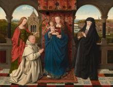 image of Jan van Eyck and workshop's The Virgin and Child with St. Barbara, St. Elizabeth, and Jan Vos, ca. 1441–43