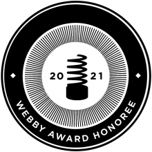 Webby badge, circular, black and white