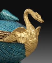 a detail of a Gilt bronze Pot-pourri vase by Pierre Gouthière decorated with a swan