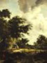 oil painting of village among trees, 1665