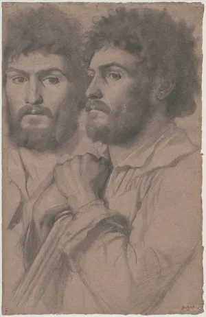 Pencil drawing of bearded man from two angles