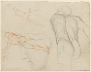 Black and red chalk studies of a sculpture of a male figure